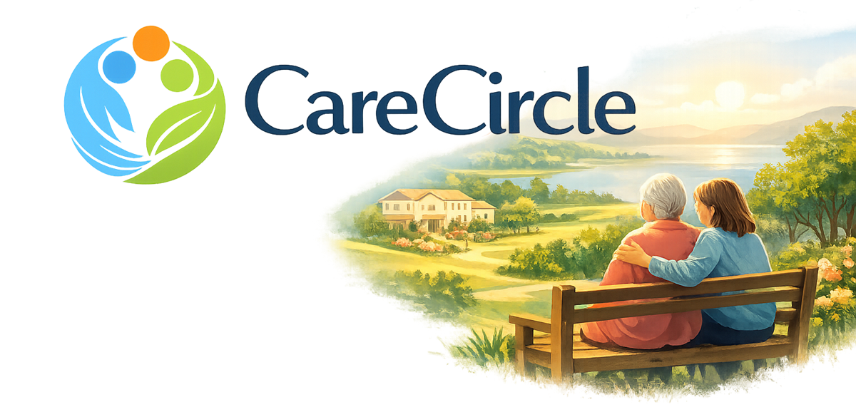 Care Circle — a family overlooking a care home in the countryside
